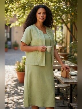Dressbarn Light Green Two-Piece Midi Sleeveless Dress Set